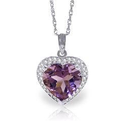 Genuine 3.24 ctw Amethyst & Diamond Necklace Jewelry 14KT White Gold - REF-59T3A