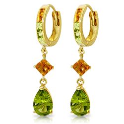 Genuine 5.15 ctw Peridot & Citrine Earrings Jewelry 14KT Yellow Gold - REF-61R8P