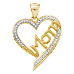 0.13 CTW Diamond Heart Love Mom Mother Pendant 10KT Yellow Gold - REF-19X4Y
