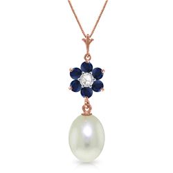 Genuine 4.53 ctw Pearl, Sapphire & Diamond Necklace Jewelry 14KT Rose Gold - REF-30M9T