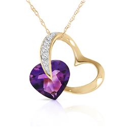 Genuine 3.2 ctw Amethyst & Diamond Necklace Jewelry 14KT Yellow Gold - REF-49F6Z