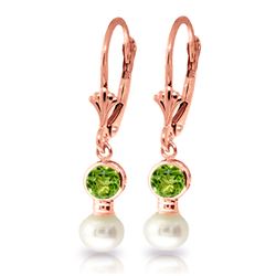 Genuine 5.2 ctw Peridot & Pearl Earrings Jewelry 14KT Rose Gold - REF-35T9A