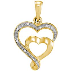 0.01 CTW Diamond Double Heart Love Pendant 10KT Yellow Gold - REF-7K4W