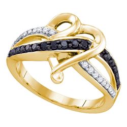 0.35 CTW Black Color Diamond Heart Ring 10KT Yellow Gold - REF-30H2M