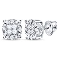 0.50 CTW Princess Diamond Soleil Cluster Earrings 14KT White Gold - REF-52X4Y