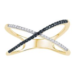 0.16 CTW Black Color Diamond Crossover Ring 10KT Yellow Gold - REF-18H2M