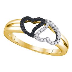 0.17 CTW Black Color Diamond Heart Love Ring 10KT Yellow Gold - REF-19M4H