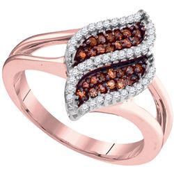 0.30 CTW Red Color Diamond Oval Cluster Split-shank Ring 10KT Rose Gold - REF-30N2F