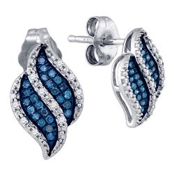 0.15 CTW Blue Color Diamond Cluster Earrings 10KT White Gold - REF-19H4M