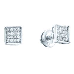0.10 CTW Diamond Square Cluster Earrings 10KT White Gold - REF-7X4Y