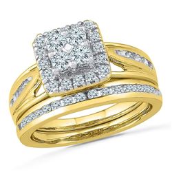 1.01 CTW Diamond Cluster Bridal Engagement Ring 14KT Yellow Gold - REF-104Y9X