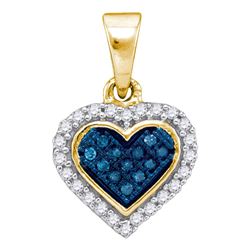 0.13 CTW Blue Color Diamond Cluster Small Heart Pendant 10KT Yellow Gold - REF-10N5F