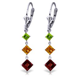 Genuine 4.8 ctw Garnet, Citrine & Peridot Earrings Jewelry 14KT White Gold - REF-49Y3F