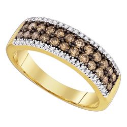 0.80 CTW Cognac-brown Color Diamond 2-row Ring 14KT Yellow Gold - REF-52M4H