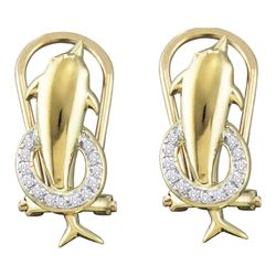 0.08 CTW Diamond Dolphin French-clip Stud Earrings 10KT Yellow Gold - REF-19F4N