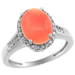 Natural 2.49 ctw Coral & Diamond Engagement Ring 14K White Gold - REF-39Z9Y