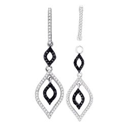 0.50 CTW Black Color Diamond Oval Dangle Earrings 10KT White Gold - REF-41K9W