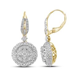 2.2 CTW Diamond Flower Cluster Dangle Leverback Earrings 14KT Yellow Gold - REF-244H4M