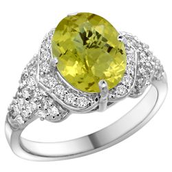 Natural 2.92 ctw lemon-quartz & Diamond Engagement Ring 14K White Gold - REF-101W5K
