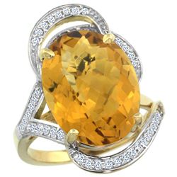 Natural 11.23 ctw quartz & Diamond Engagement Ring 14K Yellow Gold - REF-98R7Z