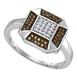 0.20 CTW Cognac-brown Color Diamond Square Cluster Ring 10KT White Gold - REF-16Y4X