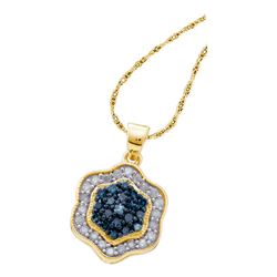 0.50 CTW Blue Color Diamond Hexagon Cluster Pendant 10KT Yellow Gold - REF-25H4M