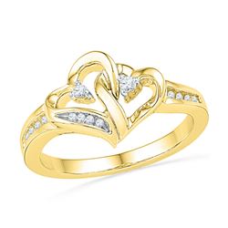 0.10 CTW Diamond Double Heart Love Ring 10KT Yellow Gold - REF-20W9K