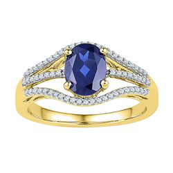1.8 CTW Oval Created Blue Sapphire Solitaire Diamond Ring 10KT Yellow Gold - REF-25H4M