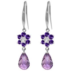 Genuine 5.51 ctw Amethyst & Diamond Earrings Jewelry 14KT White Gold - REF-47M4T