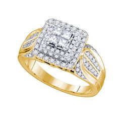 0.75 CTW Princess Diamond Cluster Bridal Engagement Ring 14KT Yellow Gold - REF-104H9M