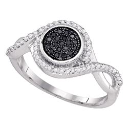 0.20 CTW Black Color Diamond Cluster Ring 10KT White Gold - REF-25M4H