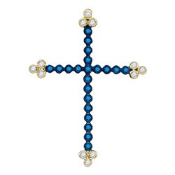 0.35 CTW Blue Color Diamond Cross Faith Pendant 10KT Yellow Gold - REF-25H4M