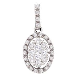 0.50 CTW Diamond Oval Cluster Pendant 14KT White Gold - REF-44X9Y