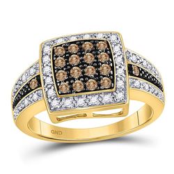 0.50 CTW Cognac-brown Color Diamond Square Cluster Ring 10KT Yellow Gold - REF-30W2K