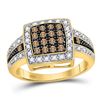 Image 1 : 0.50 CTW Cognac-brown Color Diamond Square Cluster Ring 10KT Yellow Gold - REF-30W2K