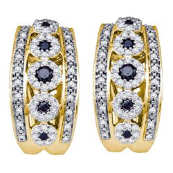 0.75 CTW Black Color Diamond Cocktail Omega-back Luxury Hoop Earrings 10KT Yellow Gold - REF-71M9H