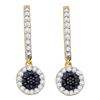 Image 1 : 0.50 CTW Black Color Diamond Hoop Flower Dangle Earrings 10KT Yellow Gold - REF-34W4K