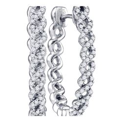 0.50 CTW Diamond Woven Hoop Earrings 10KT White Gold - REF-59K9W