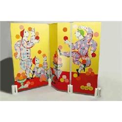 Rosenthal Einrichtungs KG., Selb - Bjorn Wiinblad - Paravent Gaukler, - Spanplatte, farbige La...