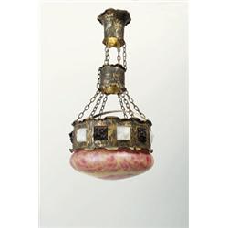 ÖSTERREICH - Deckenleuchte, - rosa-orangefarbenes, opakweiß überfangenes Glas, unten mit eingea...