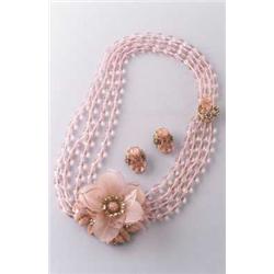 STANLEY & CO HAGLER Hollywood / Florida - Collier mit Paar Ohrklips, - Glas, Metall. Vier Reihe...
