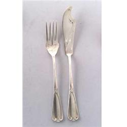 C. FRANCK, Hamburg - Fischbesteck, - Silber. 24-tlg., bestehend aus 12 Gabeln und 12 Messern. S...