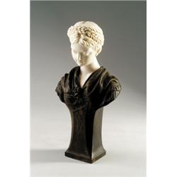 LUDWIG VORDERMAYER 1868 - Büste, - wohl Elfenbein, Holz. Geneigter Kopf einer jungen Frau mit t...