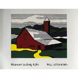 ROY LICHTENSTEIN (1923 - 1997) - Red barn II, - Farboffset. Ausstellungsplakat MUSEUM LUDWIG KÖ...