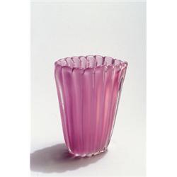 BAROVIER & TOSO, Murano - Vase, - farbloses Bulicine-Glas mit blauem Innenüberfang, Goldfoliene...