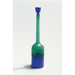 VENINI & C., Murano - Giò Ponti - Flakon, - grünes und opak-blaues Glas. Zylindrische Gefäßfor...
