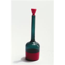 VENINI & C., Murano - Giò Ponti - Flakon, - günes und opak-rotes Glas. Kurze zylindrische Gefä...