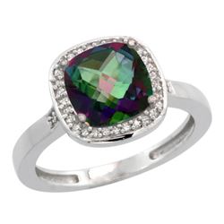 Natural 3.94 ctw Mystic-topaz & Diamond Engagement Ring 14K White Gold - REF-38Y3X