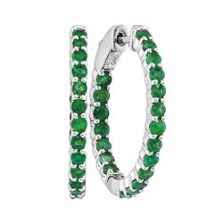 2 CTW Emerald In/Out Hoop Earrings 14KT White Gold - REF-82M4H