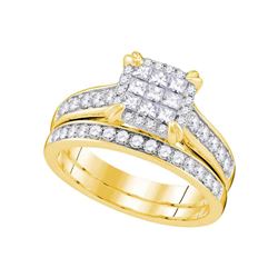 1.01 CTW Princess Diamond Cluster Bridal Engagement Ring 14KT Yellow Gold - REF-116H8M